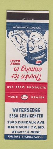 Matchbook Cover - Esso oil gas Watersedge Baltimore MD