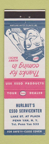 Matchbook Cover - Esso oil gas Hurlbut's Penn Yan NY