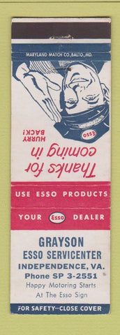 Matchbook Cover - Esso oil gas Grayson Independence VA