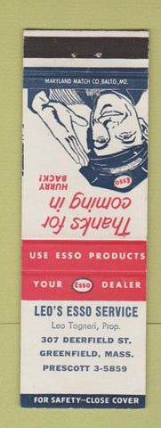 Matchbook Cover - Esso oil gas Leo's Greenfield MA