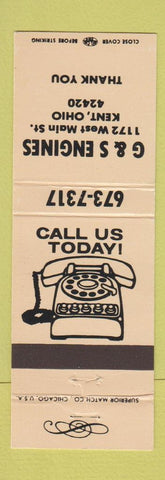 Matchbook Cover - G&S Engines Kent OH