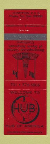 Matchbook Cover - Hub of America Geographical Center Rugby ND