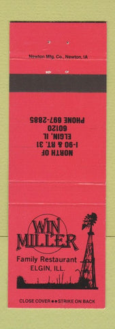 Matchbook Cover - Win Miller Restaurant Elgin IL