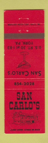 Matchbook Cover - San Carlo's Restaurant York PA