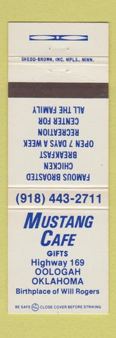 Matchbook Cover - Mustang Cafe Oologah OK Will Rogers Birthplace