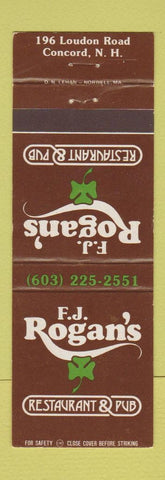 Matchbook Cover - FJ Rogan's Restaurant Concord NH