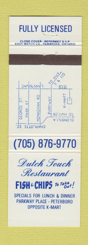 Matchbook Cover - Dutch Touch Restaurant Peterborough ON