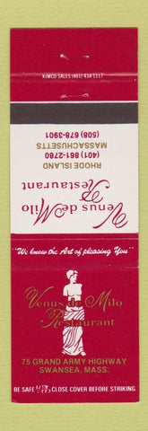 Matchbook Cover - Venus De Milo Restaurant Swansea MA