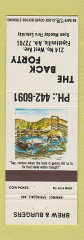Matchbook Cover - The Back Forty Fayetteville AR restaurant