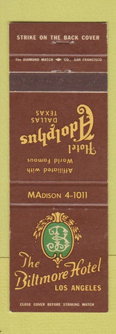 Matchbook Cover - Hotel Adolphus Dallas TX Biltmore Los Angeles CA
