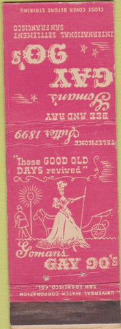 Matchbook Cover - Goman's Gay 90's San Francisco CA girlie WEAR