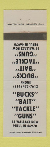 Matchbook Cover - Bucks Bait Tackle Guns Peru IN WEAR GRAY