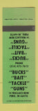 Matchbook Cover - Bucks Bait Tackle Guns Peru IN GREEN