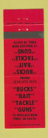 Matchbook Cover - Bucks Bait Tackle Guns Peru IN RED