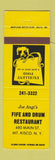 Matchbook Cover - Joe Angi's Fife and Drum Restaurant Mount Kisco NY