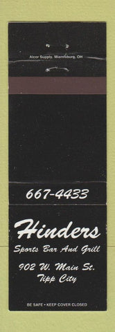 Matchbook Cover - Hinders Sports Bar Tipp City OH