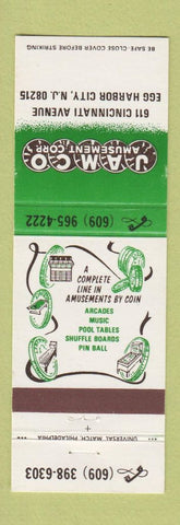 Matchbook Cover - James Amusement Vending Egg Harbor City NJ