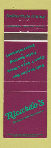 Matchbook Cover - Ricardo's Mexican Restaurant Dallas TX