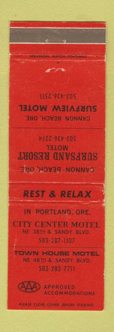 Matchbook Cover - Motels Cannon Beach OR Portland WEAR