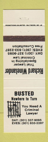 Matchbook Cover - Richard Winelander Trail Lawyer
