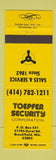Matchbook Cover - Toepfer Security Brookfield WI
