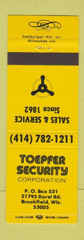 Matchbook Cover - Toepfer Security Brookfield WI
