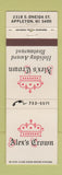 Matchbook Cover - Alex's Crown Restaurant Appleton WI