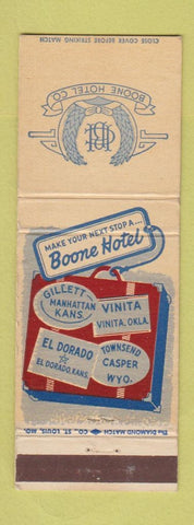 Matchbook Cover - Boone Hotel Company Casper WY El Dorado Manhattan KS