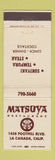 Matchbook Cover - Matsuya Restaurant LA Canada CA