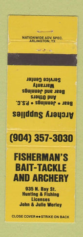 Matchbook Cover - Fisherman's Bait Tackle Archery YELLOW