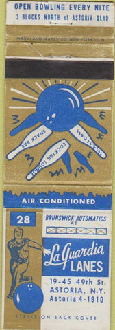 Matchbook Cover - La Guardia bowling Astoria NY