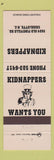 Matchbook Cover - Kidnappers Charlotte NC Uncle Sam