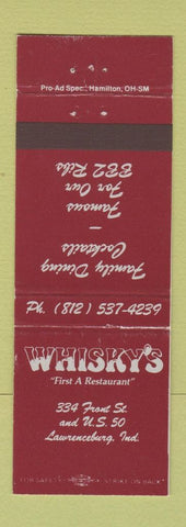 Matchbook Cover - Whisky's Restaurant Lawrenceburg IN