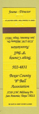 Matchbook Cover Bexar County 9 Ball Association San Antonio TX billiards YELLOW