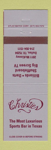 Matchbook Cover - Christies Sports Bar billiards shuffleboard darts Dallas TX