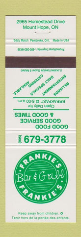Matchbook Cover - Franke's Bar and Grill Mount Hope ON