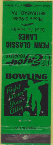 Matchbook Cover - Penn Classic Lanes Bellemead PA bowling green