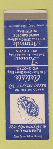 Matchbook Cover - Beauty Salons Artiste Famous Artmode Detroit? Girlie