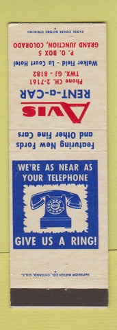 Matchbook Cover - Avis Car Rentals Grand Junction Colorado Walker Field