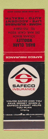 Matchbook Cover - Basil Clark Woolley Insurance Del Mar CA Safeco WEAR