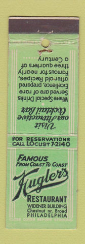 Matchbook Cover - Kugler's Restaurant Philadelphia PA WEAR
