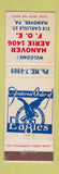 Matchbook Cover - Eagles Club Hanover PA WORN