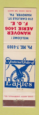 Matchbook Cover - Eagles Club Hanover PA WORN