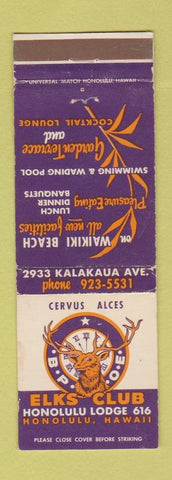 Matchbook Cover - Elks Club Honolulu Hawaii WEAR