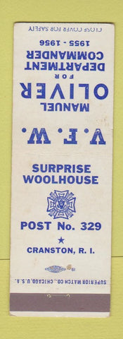 Matchbook Cover - VFW Cranston RI Surprise Woolhouse Manuel Oliver 1956