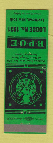 Matchbook Cover - Elks Lodge Levittown NY GREEN