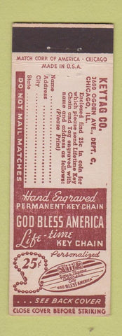 Matchbook Cover - God Bless America Key Chain Chicago IL Keytag offer