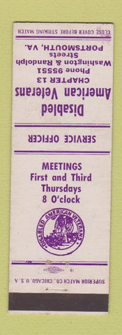 Matchbook Cover - Disables American Veterans Portsmouth VA