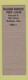 Matchbook Cover - VFW McCord Hunger Burlington IA