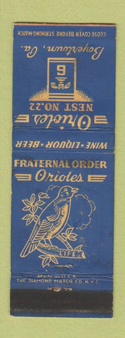 Matchbook Cover - Orioles Nest 22 Boyertown PA WEAR